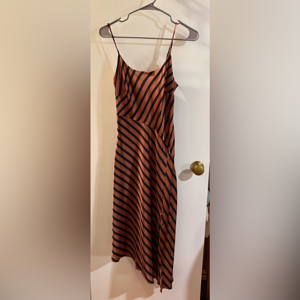 A new day | Asymmetrical Slip Dress Brown and Black diagonal stripe